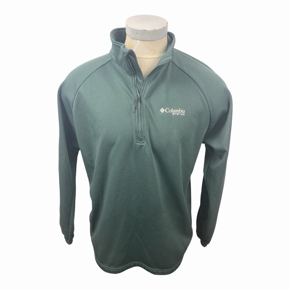 Columbia PFG Fleece Pullover Mens XL Green Gray 1/4 Zip Fishing Outdoors